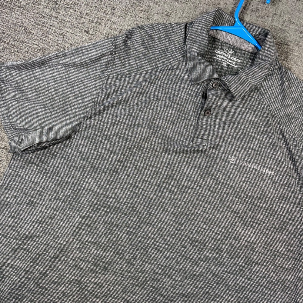 Vineyard Vines Performance Polo Mens XL Grey Striped Short Sleeve Stretch Shirt